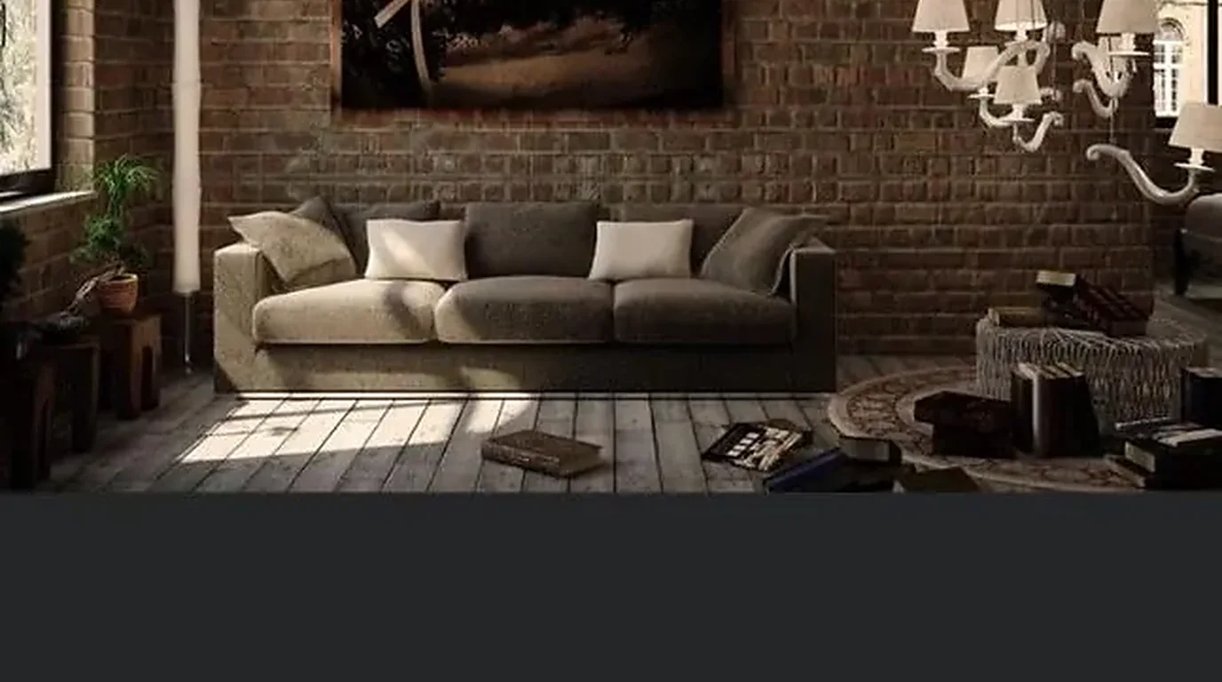 Salón reformado con pared de ladrillo visto y suelo de madera en una vivienda de Torrent