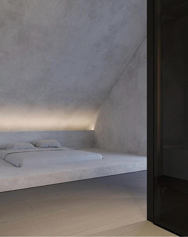 Dormitorio minimalista en tonos blancos